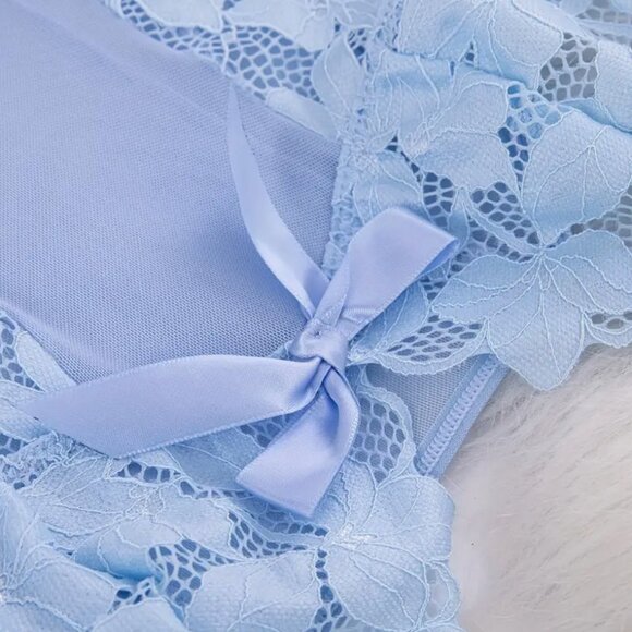 XXL - Hot Solid Contrast Lace Dress, V Neck, Bow, Cami, Baby doll #258 - Picture 3 of 6